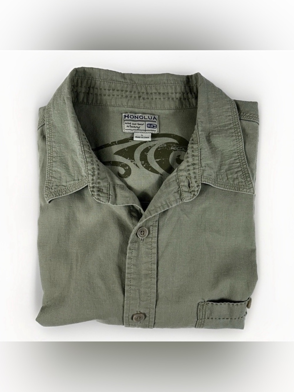 Honolua Surf Co Linen Cotton Shirt Mens L Sage Green Beach Resort Hawaiian